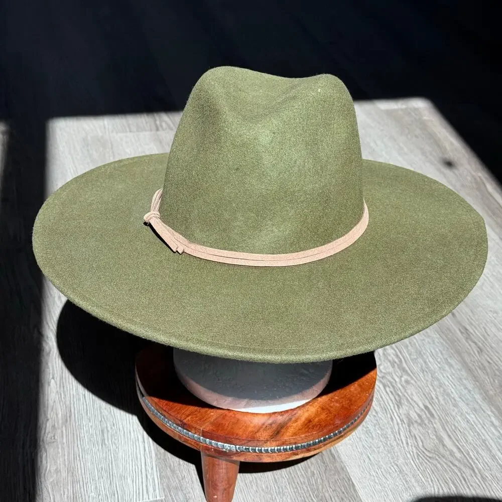 Universal Thread 100% Wool Rancher Hat Olive Green Wide Brim Fedora Western M